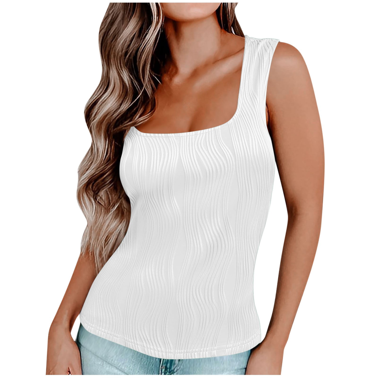 Timegard Tank Tops for Women Square Neck Solid Color Comfy Slim Casual Sleeveless Shirts Tops Basic Tee
