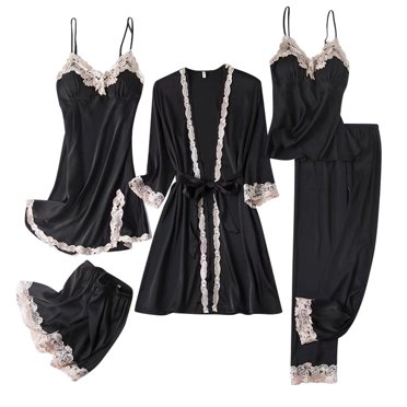UANWENN Pajamas with Pads Sexy Tops Golden Flower Five Piece Pajamas Thin Home Wear Button down Nightgowns for Women Night Shirt Womens Long Sleeping Shirt Ladies Summer Nightgowns Sleeping Clothes