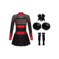 thumbnail image 1 of Eandarui Uniforme de Cheerleading pour Fille Robe Plissée à Manches Longues Tenue de Performance de Cheer d'École 5-16 Ans Rouge&Noir 14, 1 of 5