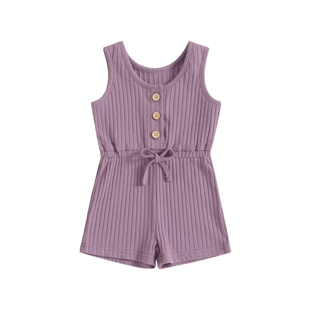 Gupgi 0-4Y Toddler Girl Sleeveless Ribbed Romper Summer Baby Solid Color Short Jumpsuits