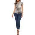 thumbnail image 2 of INSPIRE CHIC Chemise à Carreaux pour Femme à Col Pointu, Manches Courtes à Revers, Boutonnée, S Blanc, 2 of 7