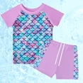 thumbnail image 2 of PMVFHDE Girls Scale Print Swim Set | Short Sleeve Rash Guard & Swim Shorts | Kids UV Protection Bathing Suit Purple,10-12 Years, 2 of 8