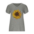 thumbnail image 5 of Pompotops Hauts d'Été pour Femmes Col en V Imprimé Tournesol T-Shirts Blouse Décontractée à Manches Pétales, 5 of 5