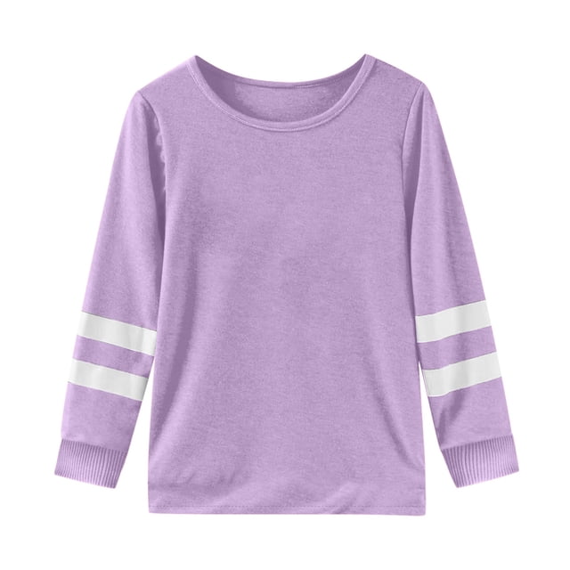 WEIYLL T-Shirt Fille Manches Longues Poignets Col Rond Patchwork Chaud Doux Haut pour Tout-Petit Vêtements pour 7-8 Ans