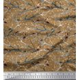 thumbnail image 1 of Soimoi Brown Modal Satin Fabric Branch,Dot & American Robin Bird Print Fabric by Yard 42 Inch Wide, 1 of 3