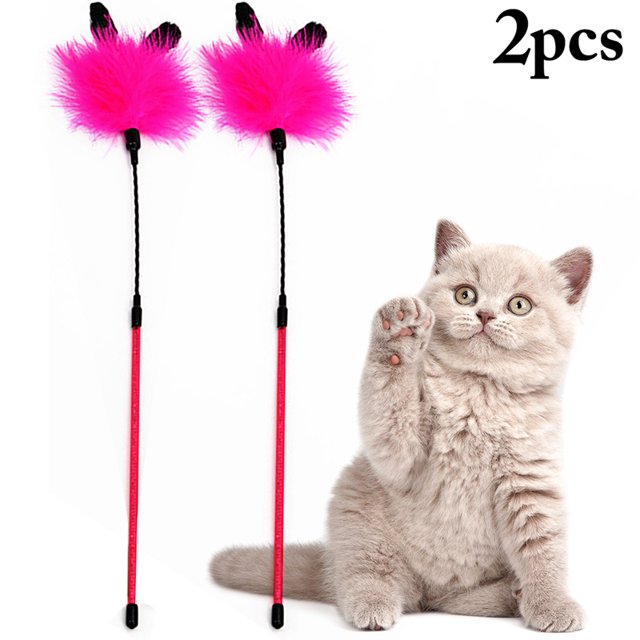 2PCS Kitten Teaser Toys Interactive Cat Wand Toy Fake Feather Cat Toy Kitten Toy