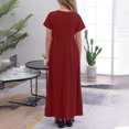 thumbnail image 4 of Bwiyojiz Fashion Sizes 120-170 Children's Solid Color Short Sleeve Ruffled Pockets Round-Neck Printed Dress for Kids, Red, 4 of 5