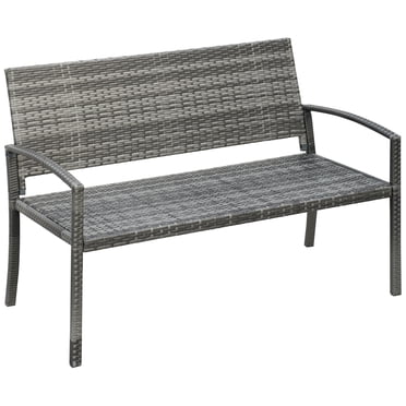 Outsunny Rattan Wicker Loveseat Garden Furniture with Armrests Gray
