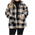thumbnail image 2 of LOVZFMLL Vestes pour Femmes Col Poche à Simple Boutonnage Manches Longues à Carreaux Peluche Double Face à Manches Longues à Capuche Veste Décontractée, 2 of 7