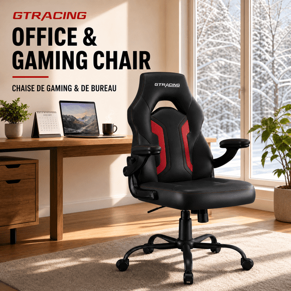 GTRACING Ergonomic Gaming Computer Desk Chair with Flip-Up Armrests and Padded Soft Cover, Red