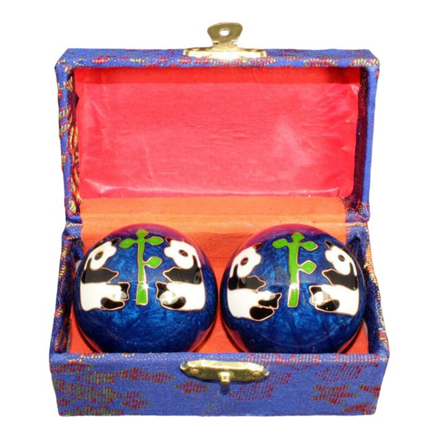 2 Pieces Massage Balls with Storage Box Relieve Stiffness Gift Baoding Balls for Panda Blue
