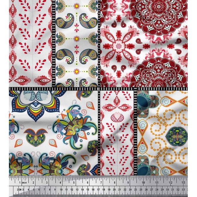 Soimoi Polyester Crepe Fabric Mandala & Paisley Patchwork Fabric Prints by Yard 42 Inch Wide