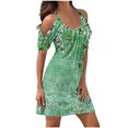 thumbnail image 2 of Robe d'Été pour Femmes 2024 Mode Grande Taille Imprimé Manches Courtes Épaules Dénudées Col Rond Robe Rabais de 50 % Liquidation!, 2 of 5