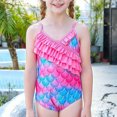 thumbnail image 4 of PMVFHDE Girls Mermaid Swimsuit One-Piece Cute Ruffle Strap Bathing Suit Toddler Kids Swimwear for Beach Pool Summer C,7-8 Years, 4 of 4