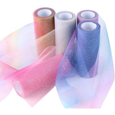 5 Rouleaux de Tulle Arc-en-Ciel Pailleté Assortiment de Bobines pour Chemin de Table Chaise Écharpe Nœud Jupe Tutu pour Animaux Couture Tissu Cadeau de Mariage Licorne Fête d'Halloween Ruban