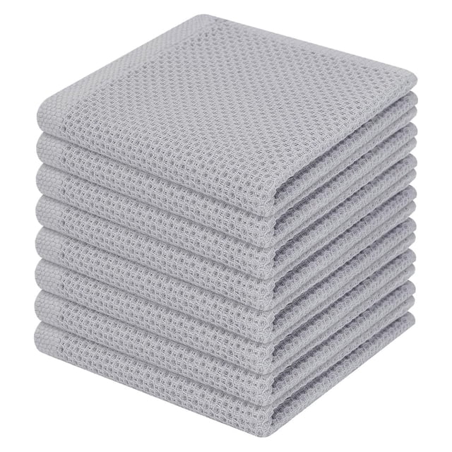 Soft tea towels, kitchen towels, absorbent kitchen towels by Slabsoy, featuring a stack of lightweight, quick-drying, ultra-soft towels in a checked pattern. Ideal for drying dishes, glasses, and other surfaces without streaks or lint. Suitable for use in kitchens, bathrooms, garages, or as dishcloths.