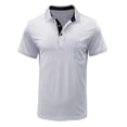 thumbnail image 1 of Men Short Sleeve Solid Casual Fashion Turn-down Collar Pullover Buttons T Shirt Blouse, 1 of 1