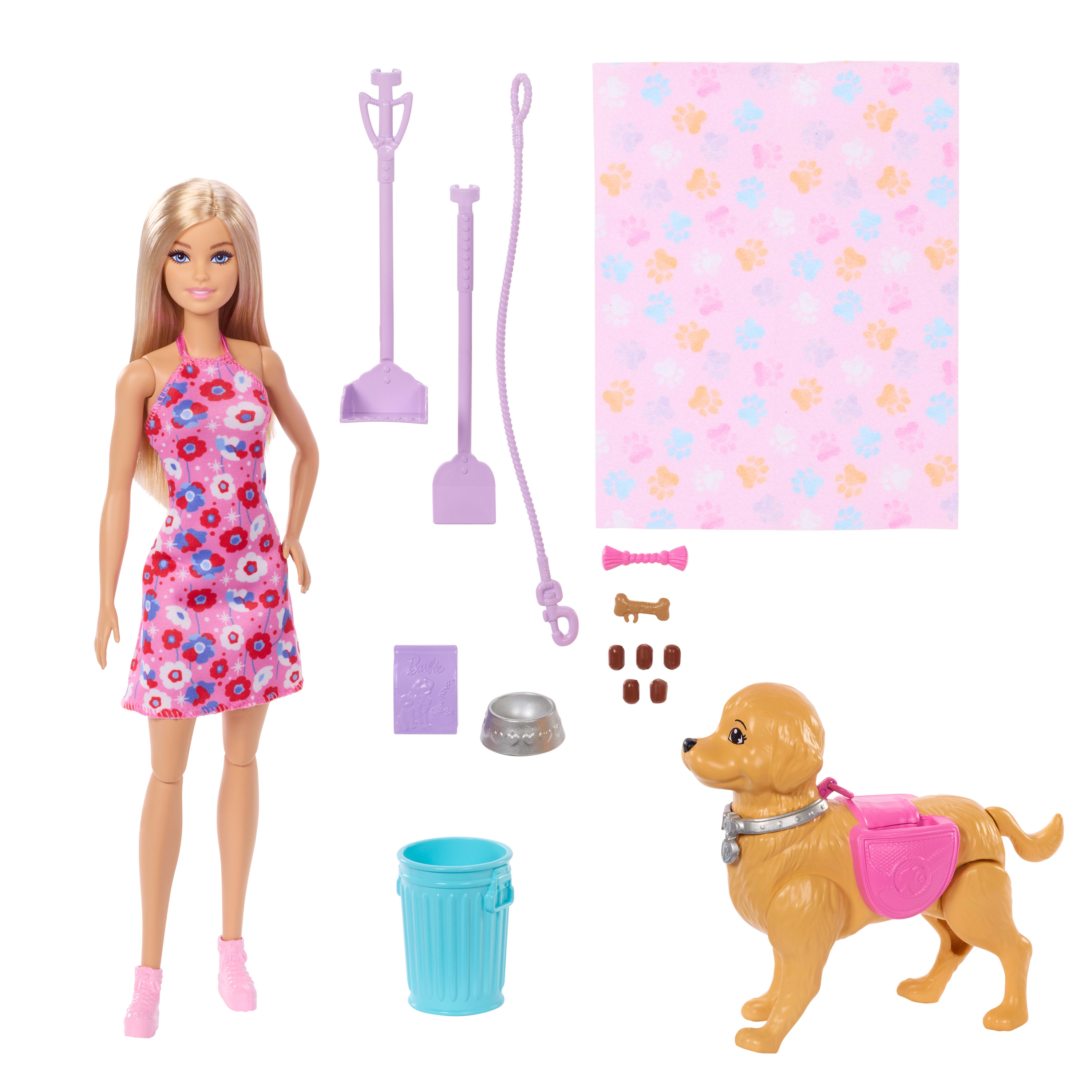 Barbie-Coffret Barbie “Malibu” et son chiot Promenade et Besoins