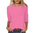 thumbnail image 1 of Pompotops T-shirt Uni pour Femme, Blouse Mi-Longue à Manches 3/4, Col Rond, Hauts Décontractés, Liquidation, 1 of 5