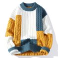 thumbnail image 3 of Xcmzpl Men's Oversized Sweaters Big and Tall Cable Knit Pullover Sweaters Crew Neck Long Sleeve Color Block Sweaters for Fall WInter, 3 of 10