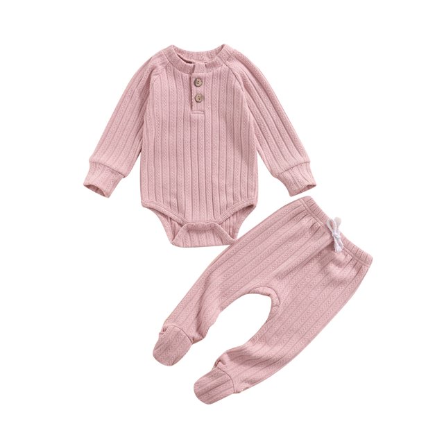 Xingqing Newborn Infant Baby Girl Boy Fall Winter Clothes Rib Knit Romper Footie Pants Outfits Sleeper