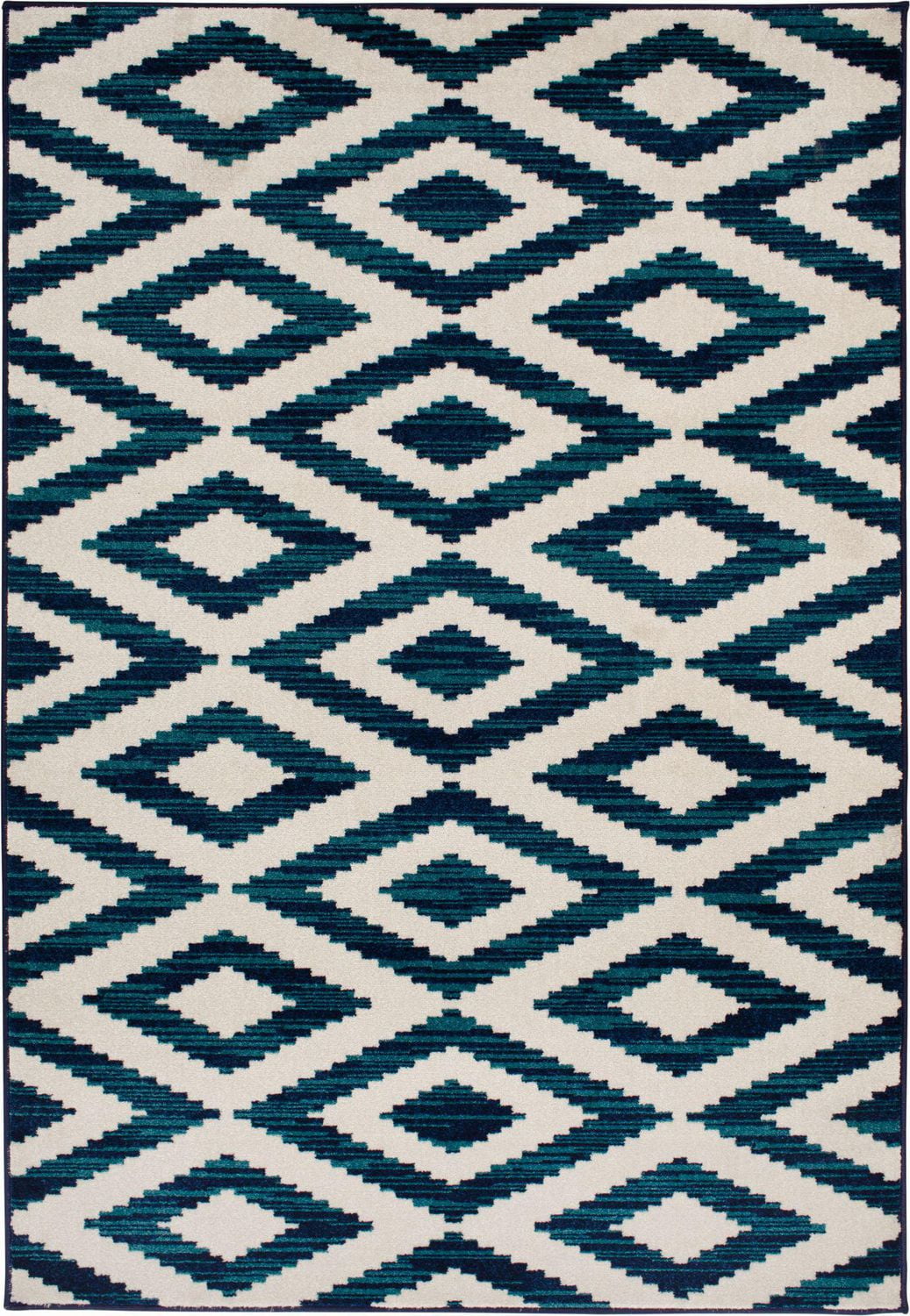 Tapis d'intérieur/extérieur tissé Tropicana crème et bleu saphir 5x7, recommandé pour patio, vestibule, véranda, salle à manger