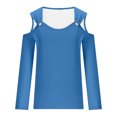 thumbnail image 4 of Yuyuzo Womens Tunic Tops Cold Shoulder Long Sleeve Shirts Loose Solid Color Lightweight Tee Tops, 4 of 5