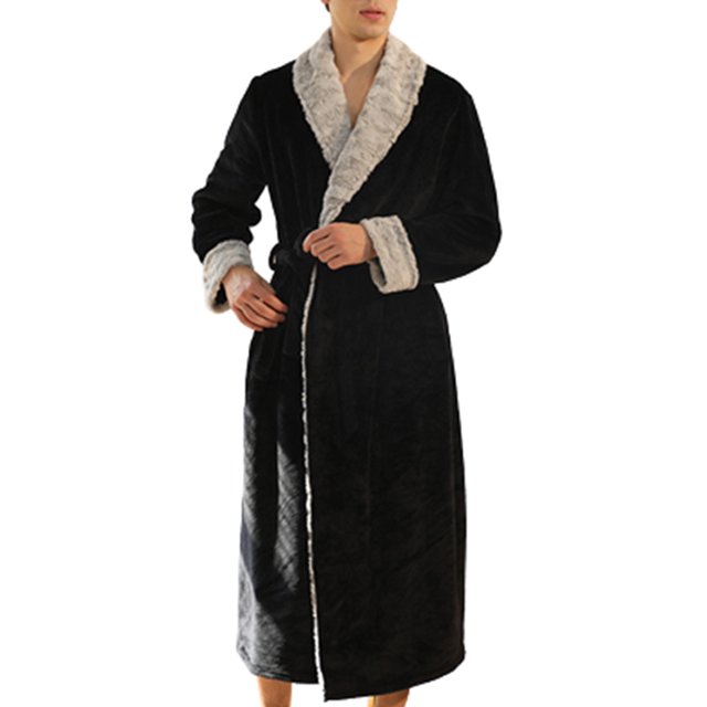 Peignoir Polyester Homme Très Grande Taille Épais Robe à Capuche Corail Chemise de Nuit Chaud Douillet Confortable Doux Vêtements Automne Style Maison Noir Homme m