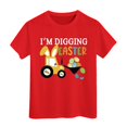 thumbnail image 1 of PMVFHDE T-Shirt Graphique à Manches Courtes Imprimé Lapin de Pâques pour Enfants, Col Rond, Décontracté, Printemps Été, Rouge, 6-7 Ans, 1 of 4