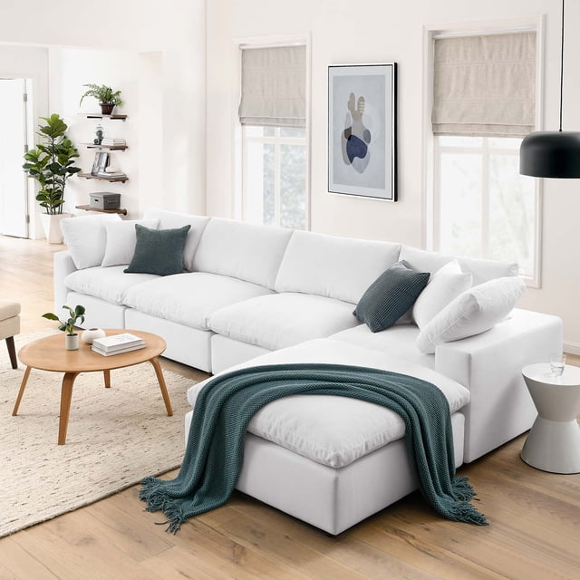 Modway Commix 5 Piece Down Filled Overstuffed Sectional Sofa Set in Pure White