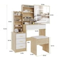 thumbnail image 4 of Vanity Desk Set with 3-Color Dimmable LED Mirror, Sliding Hidden Mirror Design, Built-in Power Outlet, 4 Storage Drawers and Shelf, Cushioned Stool for Bedroom, 4 of 8