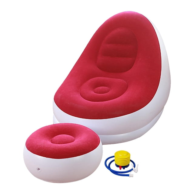 GUOOL Inflatable Lounge Chair with Foot Stool Couch for Bedroom Backyard Farmhouse Red