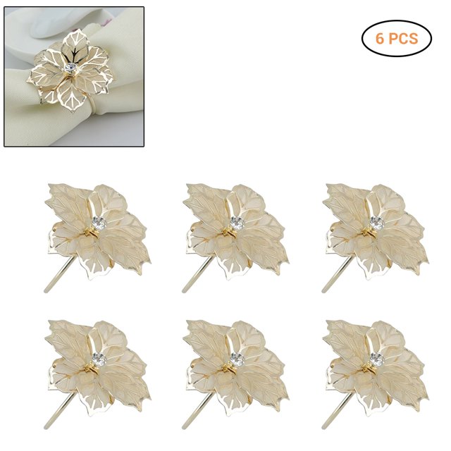 6 Pcs Anneaux de Serviette Forme de Fleur Ajourée Porte-Serviettes Boucles Décorations de Table à Manger