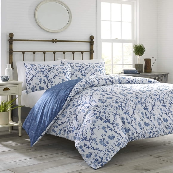 Laura Ashley Housse de Couette Elise pour la Maison, Grand Lit, Bleu Moyen