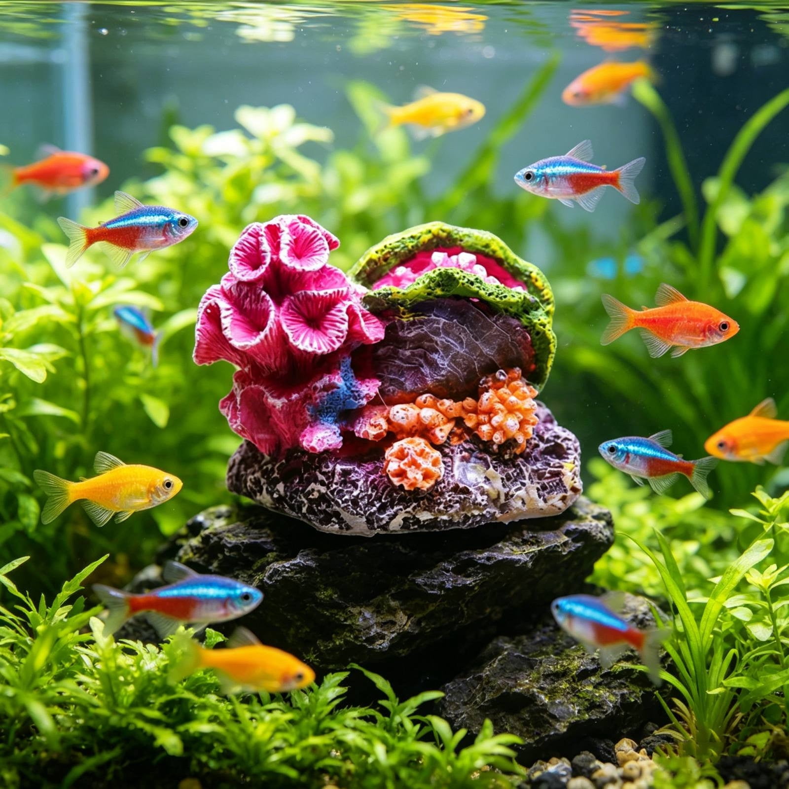 Artificial Coral Aquarium Decor – Resin Rockery with Hiding Place for Fish and Shrimp, Realistic Seawater Aquarium Ornament for Tank Landscaping