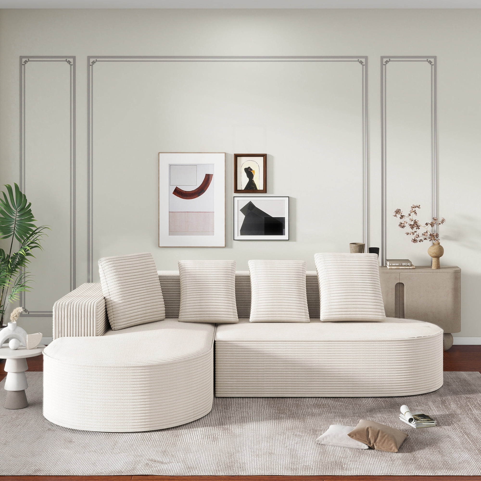 Canapé-lit Noble House entièrement compressé et sans cadre, avec fauteuil inclinable d'angle, Blanc