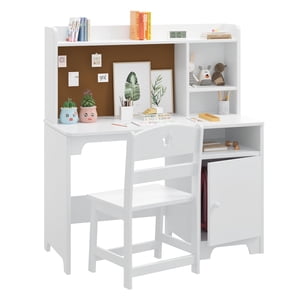 Yiwa Kids Bureau et chaise pour enfants avec Hutch, armoire de rangement, table d'étude en bois pour enfants, bureau d'écriture étudiant poste de travail informatique pour les enfants chambre & Salle d'étude