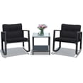 thumbnail image 1 of Costway 3PCS Patio Rattan Furniture Set Rocking Chairs Cushioned Sofa Black, 1 of 9