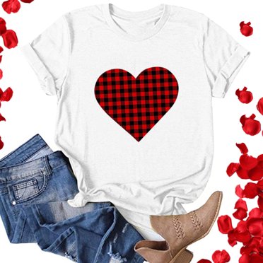 Meichang T-Shirt Femme Joyeuse Saint-Valentin T-Shirts Imprimé Amour Doux T-Shirts Décontractés Col Rond Manches Courtes Coupe Ample T-Shirts de Vacances Saint-Valentin