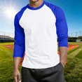 thumbnail image 2 of cllios T-Shirts de Baseball pour Hommes à Manches 3/4 Col Ras du Cou Manches Raglan T-Shirts en Jersey à Blocs de Couleur Hauts Athlétiques Décontractés P-4TG, 2 of 6