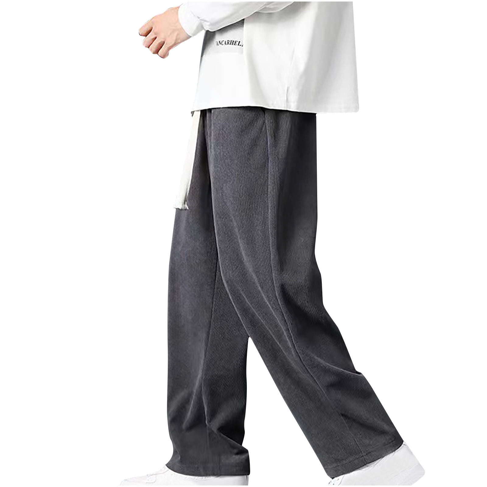 LOVZFMLL Men's Pants Men's Fashion Drawstring Elastic Waist Solid Color Casual Jogger Length Pants