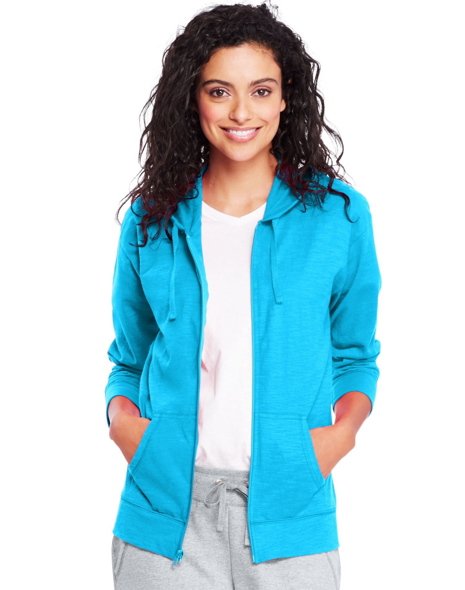 Hanes Womens Slub Jersey Hoodie, L, Process Blue