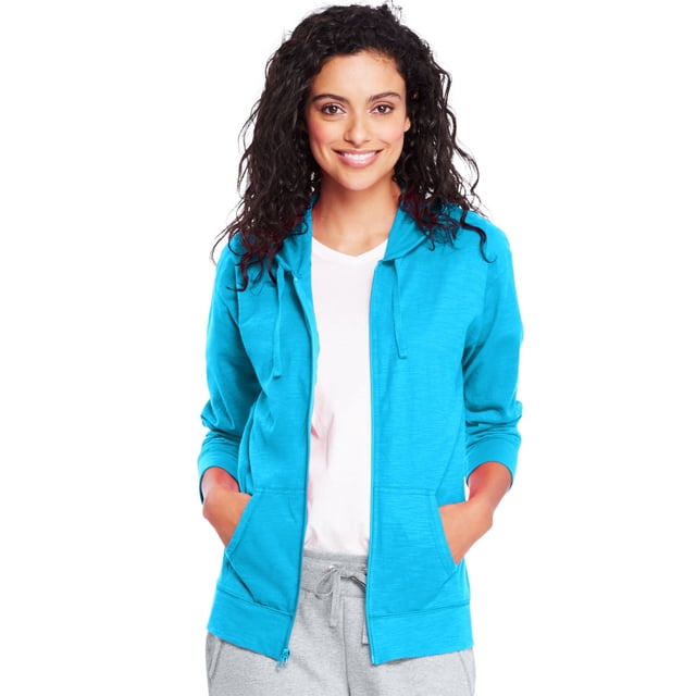Hanes Womens Slub Jersey Hoodie, XL, Process Blue