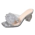 thumbnail image 1 of Dakaela Clear Heels for Women Square Toe Heeled Sandals Rhinestones Chunky Wedding Party Dress Pumps, 1 of 8
