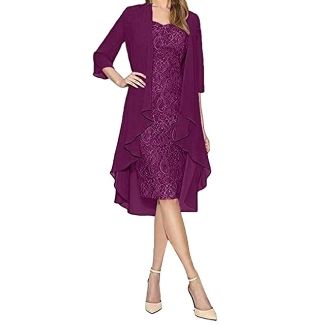Women‘S Fashion Two Pieces Charming Solid Color Mother Of The Bride Lace Dresses