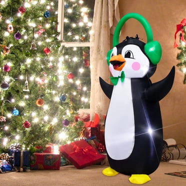 KITBONIS 4FT Christmas Inflatable Penguin with Headphones Indoor Outdoor Decoration Christmas Yard Blow up