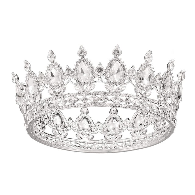 kurtrusly Rustproof And Anti-corrosion For Medieval Or Cosplay Metallic Luster Wedding Hair Crown Tiaras Silver + white 1Set