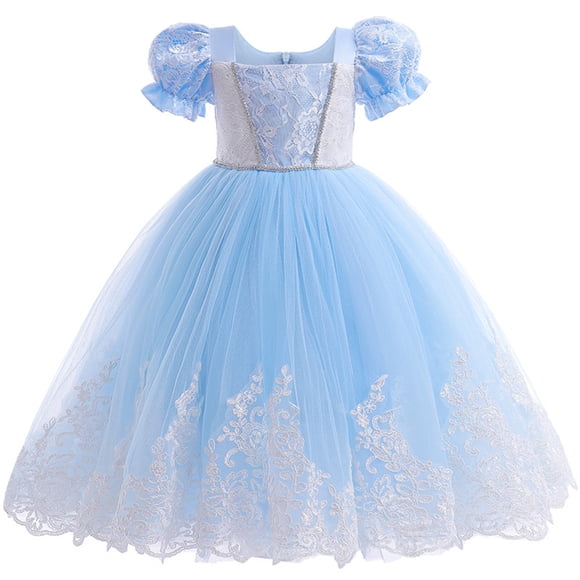 KAWELL Cinderella Princess Costume Lace Mosaic Mesh Blue Toddler Girls Dress