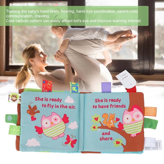 Livre en Tissu pour Bébé Hochet d'Apprentissage Animal Mignon Jouet Éducatif Résistant à l'Usure