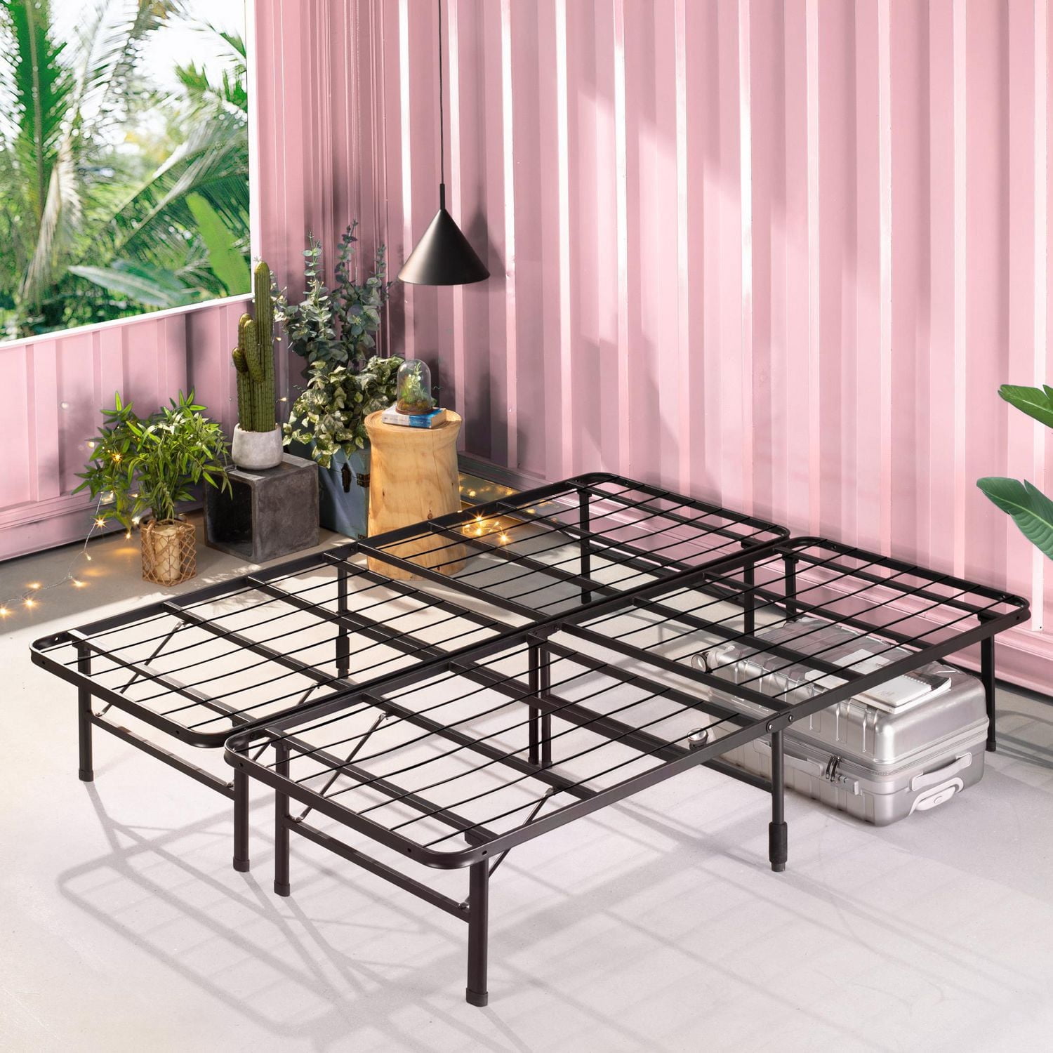 Base de lit plateforme pliable en métal Zinus SmartBase, double, 14 po, portable, aucun outil ni sommier requis, noir